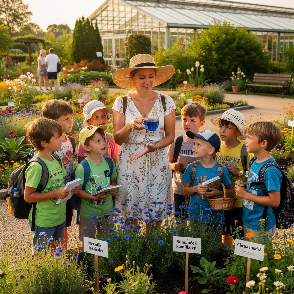 Záber na čajové lístky s lúčnymi kvetmi v pozadí