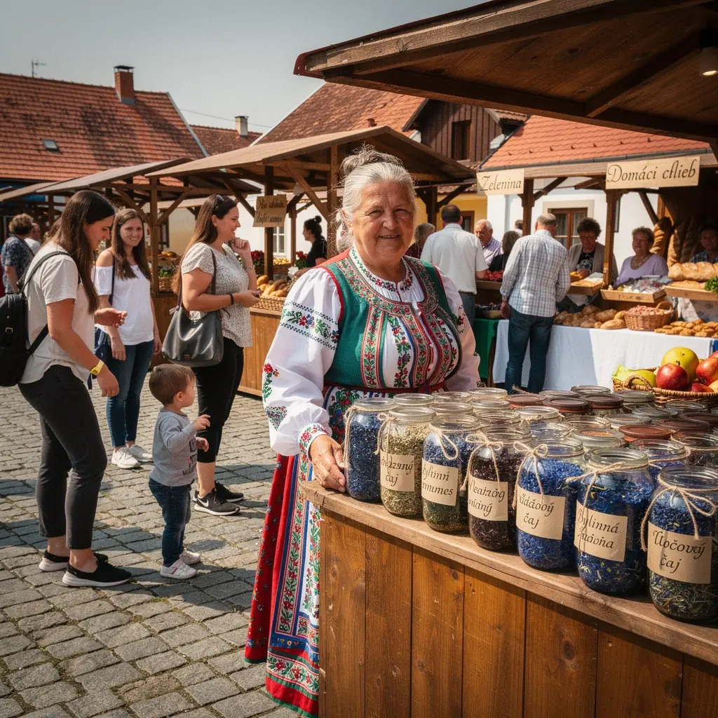 Krásne usporiadané šálky čaju s lúčnymi kvetmi a modrou farbou